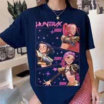 Retro Kpop Demon Hunters T-Shirt Gift Round Neck Breathable Fashion Street Wear Short Sleeve Summer Women'S Leisure Vacation Top 110