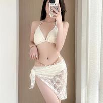 Korean-Inspired Spicy Girl Bikini Swimsuit - Sexy Internet Celebrity Hot Spring Style with Jewelry Accents M (95-105 jin) geltona
