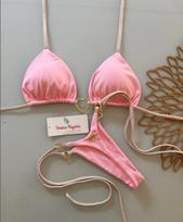 2025 Metalo Dekoracija Kaklą Surišamas Bikini: Europos & Amerikietiško stiliaus, Push-Up, Brazilietiško kirpimo, Vienspalvis. M rožinė
