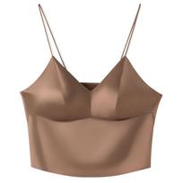 Guolian Šilkinis Atlasinis Camisole Liemenėlė su Įdėklais, Be Lankelių, Trumpa, Apsauganti Nuo Atsidengimo, Gražus Nugaros Dizainas M chaki