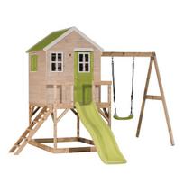 Medinė žaidimų aikštelė vaikams su čiuožykla ir sūpynėmis, Wendi Toys M24L, žalias, 330 x 350 x 242 cm