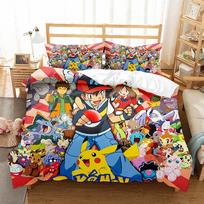Anime dizaino antklodės užvalkalų komplektas, Pikachu vaikiškas patalynės užvalkalas ir pagalvės užvalkalas 75*50cm, Animacinis vaikiškas patalynės komplektas su užtrauktuku 135*200cm