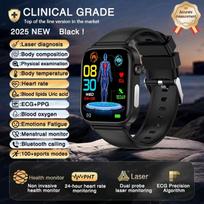 2025 Naujas EKG+PPG AI Sveikatos Diagnostikos Išmanusis Laikrodis Vyrams Moterims Laikrodis Kraujo Lipidų Kraujospūdžio Šlapimo Rūgšties Širdies ritmo Seklys Black silicone belt