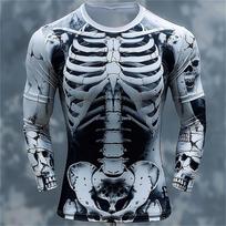 Vyriški marškinėliai ilgomis rankovėmis su 3D raštu, skeletų ir kaukolių raštu, viršūnės, kasdieniai madingi marškinėliai, džemperis, kvėpuojantys, gatvės stiliaus, laisvi marškinėliai S