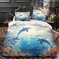 CartoonDolphin  Motif Bed Linen,Microfibre Bedding Sets, Children's Bed Linen  for Teenagers  Adult  3-Piece Duvet Cover 90x200cm