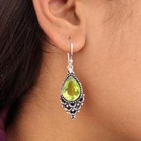 Natural Peridot Gemstone 925 Sterling Silver Jewelry Handmade Drop Earrings 1.9  EE-85-4