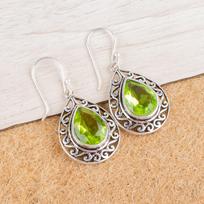 Peridot Gemstone 925 Sterling Silver Jewelry Handmade Teardrop Earrings 1.72  CE-4-4