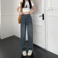 Vintage Jeans Women's High Waist Straight Pants Spice Girls Pants Autumn and Winter Loose Large Size Wide Leg Pants High Street Tide S mėlyna-pilka spalva