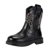 Retro siuvinėti vakarietiški kaubojiški batai vaikams, madingi kvadratinio piršto ankle boots, riterių batai 26 juoda