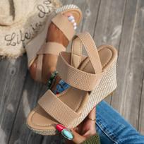 2025 Summer Women Wedges Sandals Plus Size Platform Shoes Woman Slip on High Heels Sandals Fashion Outdoor Designer Sandals 35 chaki