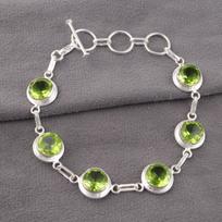 Natural Peridot Gemstone 925 Sterling Silver Jewelry Handmade Bracelet For Wife RB-13-8