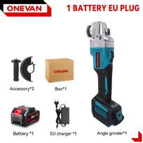 ONEVAN Bešepetėlis kampinis šlifuoklis 125MM belaidis poliravimo šlifavimo staklės 6 pavarų metalo medienos pjovimo įrankis, skirtas Makita 18V baterijai 2 Battery EU Plug