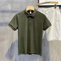 Vyriški slim fit trumpomis rankovėmis megztiniai polo marškinėliai - Korėjietiško stiliaus kasdienis briaunotas viršutinis drabužis M armijos žalia spalva