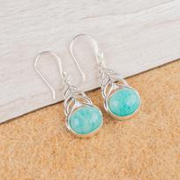 Amazonite Gemstone 925 Sterling Silver Jewelry Handcrafted Dangle Earrings1.64  CE-1-34