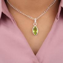 Markizės Peridoto Brangakmenio 925 Sterlingo Sidabro Papuošalas Rankų Darbo Moteriškas Pakabukas PP-59-7