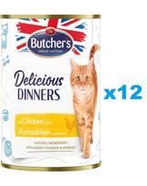 BUTCHER'S Delicious Dinners, kačių maistas, vištienos gabalėliai drebučiuose, 400g x 12