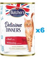 BUTCHER'S Delicious Dinners, kačių ėdalas, jautienos želė gabalėliai, 6 x 400g