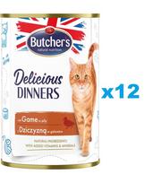 BUTCHER'S Delicious Dinners, kačių ėdalas, gabalėliai su elniena drebučiuose 12 x 400g
