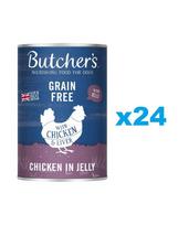 BUTCHER'S Original Recipe in Jelly, maistas šunims, gabaliukai su vištiena želė 24 x 400g