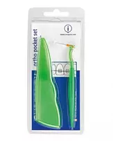 CURAPROX Ortho Pocket Set tarpdančių šepetėlių rinkinys su vašku (įvairių spalvų)