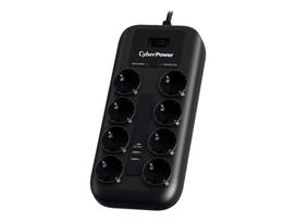 Cable power 230V socket strip 8x sockets(CEE7) / plug(CEE7) 2x USB(5V/2A) black CyberPower