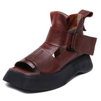 5CM Karvės natūralios odos Kabliukas Tuščiavidurės Mary Jane Sandalai Vasarinės Šlepetės Ankle Booties Aukštakulniai Batai Plokštuma Platforma Pleištas Moteriški 35 ruda