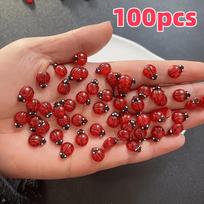 100pcs Mini Acrylic Ladybugs | DIY Decor Accessories, Jewelry Making Materials, Crafts, Manicure Decoration raudona
