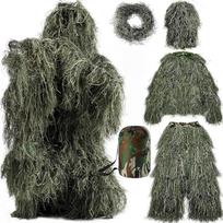 Beler Ghillie kostiumas, 5 dalių 3D kamufliažinis kostiumas medžioklės drabužiai, kamufliažinis kostiumas medžioklei, miškas ir taktiniai intarpai, kamufliažinis rinkinys su švarku, kelnėmis, galva