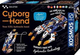 KOSMOS 617134 "Cyborg Hand" - hidrauliniu būdu valdoma XXL roboto ranka, reguliuojamo dydžio, tinkama kairiarankiams, eksperimentų dėžutė 10-14 metų vaikams, daugiakalbė instrukcija (anglų k.)