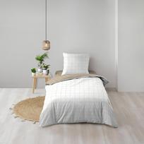 Baltos spalvos/smėlio spalvos iš medvilnės viengulė patalynė 140x200 cm Cadria – douceur d'intérieur