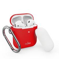 Silikoninis dėklas Puro AirPods 2016/2019 su papildomu dangteliu ir kabliu, raudonas / APCASE1RED