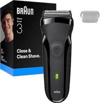 "Braun Series 3" elektrinis skustuvas vyrams - skustuvas su 3 lanksčiais peiliukais, 30 minučių veikianti baterija, sausas skustuvas vyrams - 300s, pilkas