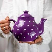 City to Cottage® - Teapot for 4-6 Cups | Purple and White | Polka Dots | Handmade | Teapot Ceramic Tableware | 1.7 Litres