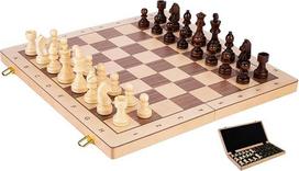 Engelhart - 151206 - Didelis beržo medienos šachmatų žaidimas - riešutmedžio ir klevo lukštas - sulankstomas - Matmenys: 45 x 45 x 5,5 cm - Karalius - 90 mm - Dėžutės - 50 mm - Svoris Dalys