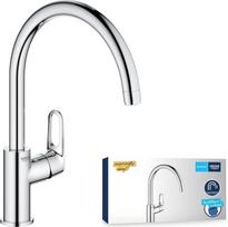 GROHE Start Flow 31555001 virtuvės čiaupas su aukštu snapeliu (virtuvės čiaupas, praktiškas 360° pasukimo kampu kriauklės čiaupas, be įrankių montuojamas kriauklėje), chromas
