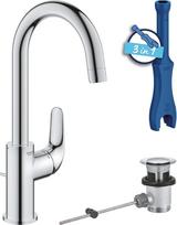 GROHE Swift 24330001 Vieno slankiojo praustuvo čiaupas (taupantis vandenį, L dydžio, su montavimo įrankiu, iššokančio išleidimo jungtimi), chromas