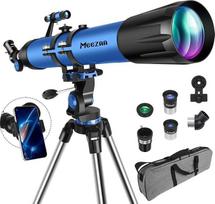 MEEZAA Astronomijos teleskopas suaugusiesiems, 90 mm diafragma, 800 mm AZ montavimo astronominis refraktoriaus teleskopas vaikams pradedantiesiems su trikoju, telefono adapteriu, nešiojimo krepšiu ir mėnulio filtru