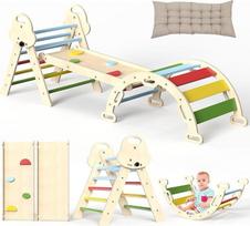 Montessori vidaus žaidimų rinkinys: Laipiojimo rėmas "7 viename" su kalneliu, arka ir kilimėliu mažyliams ir vaikams (1-3 m.)