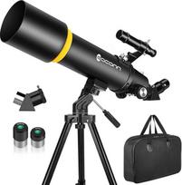 Suaugusiesiems skirtas teleskopas, 90 mm diafragma, 600 mm refraktoriaus teleskopas vaikams ir pradedantiesiems, teleskopai suaugusiesiems, astronomija su rankine ir telefono adapteriu