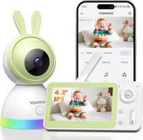 YESIMOM kūdikių monitorius su kamera 1080P HD PTZ 360°, 4,3 colių WiFi kūdikių monitorius su programėle, IR naktinis matymas, 4X priartinimas, vaizdo kūdikių monitorius su judesio / triukšmo aptikimo funkcija, 2 krypčių garsas, automobilio sekimas, terito