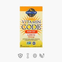 Garden of life Vitamin Code Raw D3 - Vitaminas D3 2000 stiprumo, 60 vegetariškų kapsulių