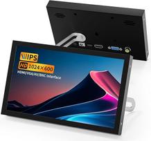 "Aurevita" 7 colių mini monitorius HDMI, nešiojamasis VGA monitorius su AV BNC 1024×600 LCD ekranas su įmontuotais garsiakalbiais, 178° matymo kampas IPS, daugiafunkcinis mini ekranas, skirtas Raspberry Pi kompiuteriui / televizoriui / DVD