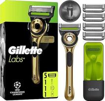 "Gillette Labs" skustuvas su valymo elementu vyrams "Champion Gold Edition", 1 antgalis - 1 su sieniniu laikikliu, kad būtų patogu laikyti vonios kambaryje
