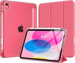 "MoKo" dėklas "iPad" (A16) 11 kartos 11 colių 2025, "iPad" 10 kartos 10,9 colių 2022 su pieštuko laikikliu, plonas lengvas tripakopis apsauginis dėklas su kieto kompiuterio permatoma nugarėle, arbūzo rožinės spalvos