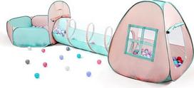 3-in-1-Pop-Up-Spielzelt für Kinder mit Tunnel und Bällebad für Kinder, Jungen, Mädchen, Babys und Kleinkinder, Spielhaus für drinnen und draußen, Orange, Pink/Hellgrün