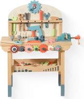 WOODENFUN Medinis vaikų įrankių stalas Žaislų įrankių dėžė Vaikų darbastalis Vaikų įrankis nuo 2 3 4 metų Montessori žaislų dovana Edukaciniai žaidimai Įrankių dėklas vaikams (medžio spalva)