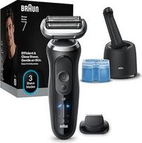 "Braun Series 7" elektrinis skustuvas vyrams su 60 minučių veikiančia baterija, "4-in-1 SmartCare" valymo stotimi, +1 priedu, belaidžiu šlapio ir sauso skutimosi įtaisu, atsparus vandeniui, N7200cce, auksinis