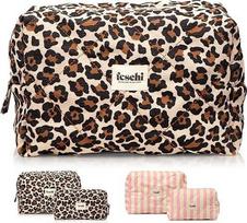"feschi" didelė kosmetinė - leopardinė | Didelė dygsniuota kosmetinė su leopardo raštu | talpa visiems grožio produktams ir plaukų priežiūros priemonėms | praktiška vidinė kišenė