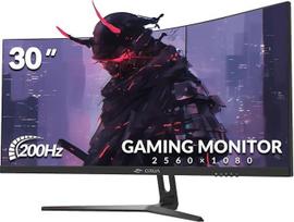 CRUA 30 colių išlenktas itin plataus įstrižainės žaidimų monitorius, WFHD (2560x1080P), 200 Hz, 1 ms, 1500R, VA, HDR 10, 2xHDMI (180 Hz arba 144 Hz), DP (200 Hz), "AdaptiveSync", DCI-P3 90 %, SRGB 100 %, VESA 75x75 mm, Eye Care