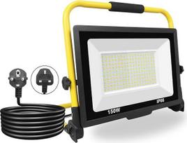 PICAA statybinis prožektorius, 150 W LED prožektorius, 15000 lm, vėsiai baltas, nešiojamas LED darbo žibintas, IP66 vandeniui atsparus, darbo žibintas dirbtuvėms, statybvietėms, garažams, 6500 K